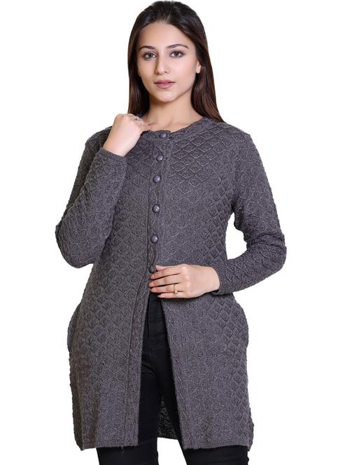 round neck self design cardigan - 20021689 - Very Small Image - 1