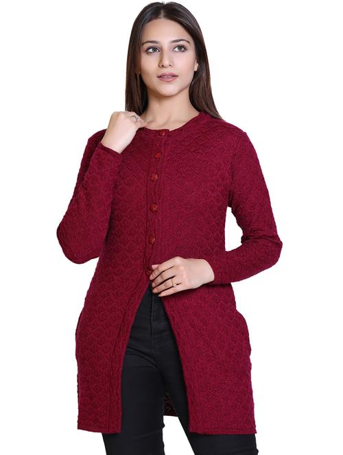 round neck self design cardigan - 20021691 - Very Small Image - 1