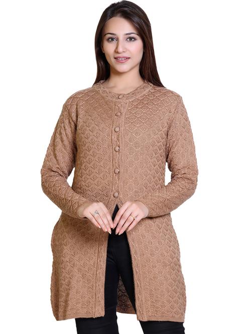 round neck self design cardigan - 20021695 - Very Small Image - 1