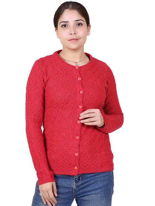 round neck self design cardigan - 20021737 - Very Small Image - 1