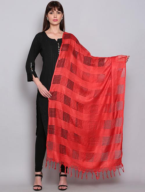 red check pattern dupatta - 20022424 - Very Small Image - 1