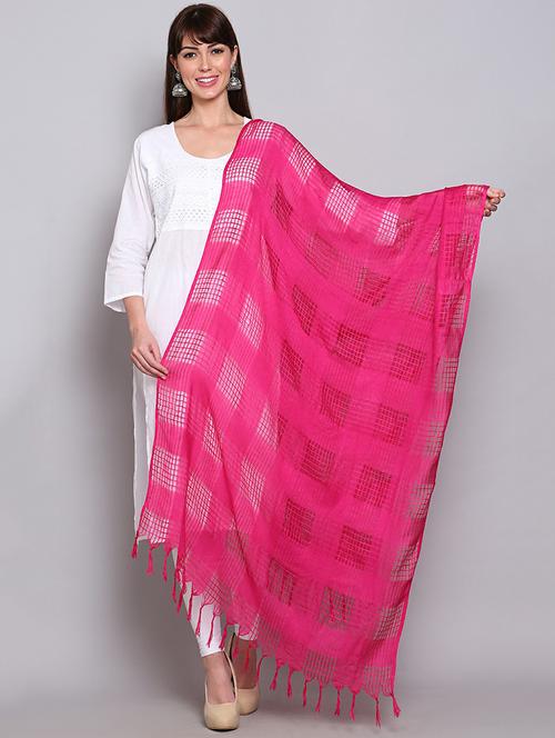 pink check pattern dupatta - 20022427 - Very Small Image - 1