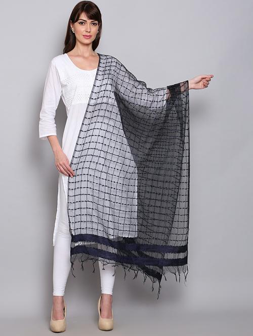 navy blue embroidered dupatta - 20022498 - Very Small Image - 1