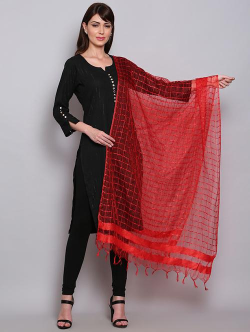 red embroidered dupatta - 20022500 - Very Small Image - 1