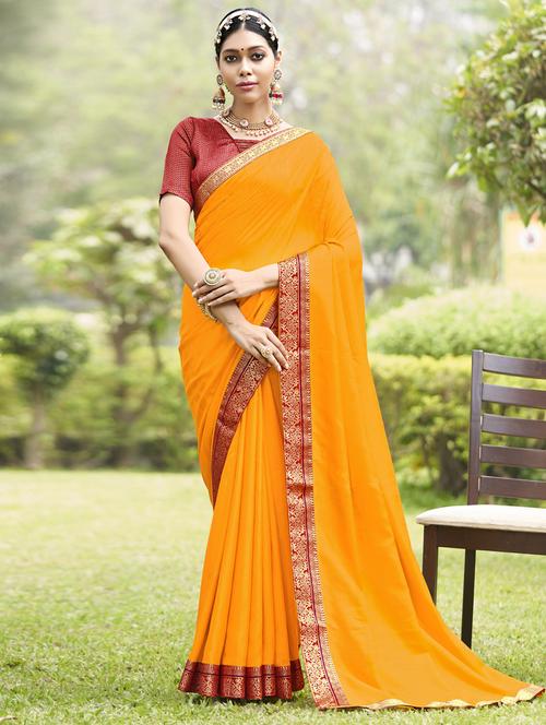 women's bordered orange colored saree - 20023029 - Very Small Image - 1