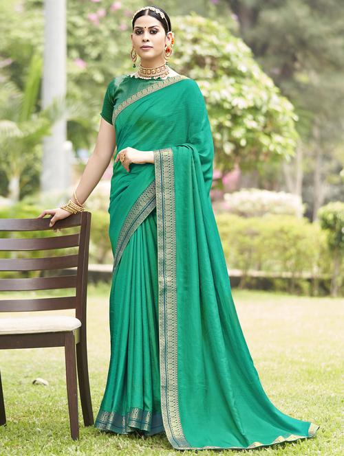 women's bordered green colored saree with blouse - 20023033 - Very Small Image - 1