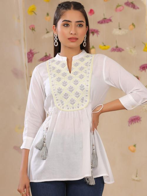 juniper women white cotton moss embroidered a-line tunic - 20023453 - Very Small Image - 1
