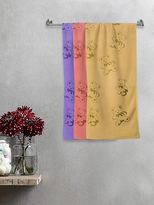 fabinaliv set of 3 multicolor cartoon print cotton kids bath towels (110x56 cm) - 20023675 - Very Small Image - 1