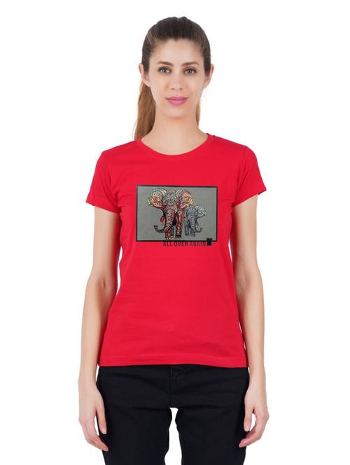 women's chest print round neck t-shirt - 20024555 - Very Small Image - 1