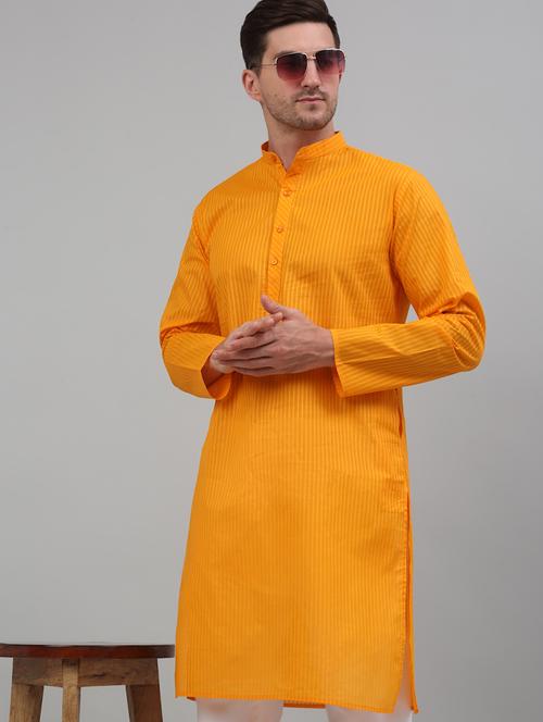 yellow cotton long kurta - 20024855 - Very Small Image - 1