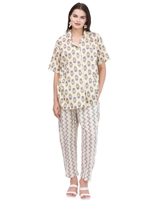 lapel neck printed nightwear pyjama set - 20025053 - Very Small Image - 1