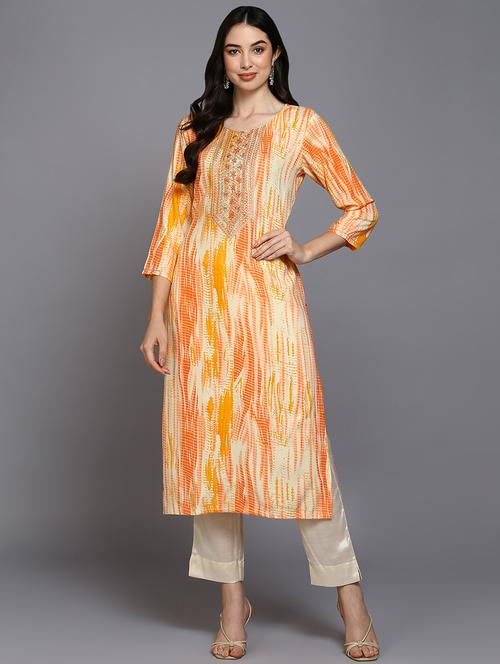 orange viscose straight kurta - 20025471 - Very Small Image - 1