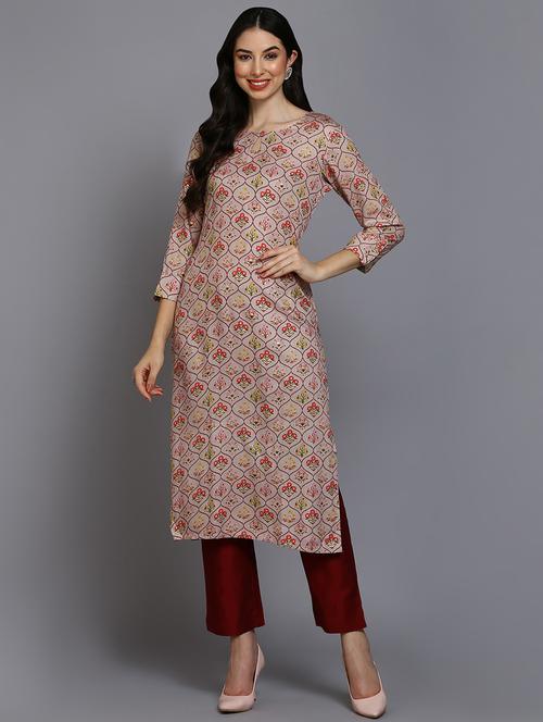 cream viscose straight kurta - 20025494 - Very Small Image - 1