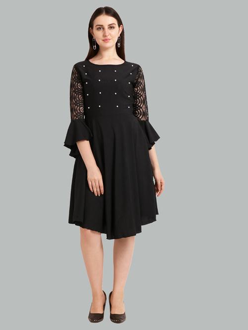 black crepe fit & flare dress - 20025809 - Very Small Image - 1
