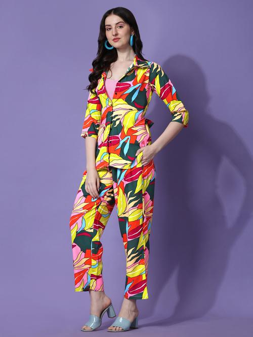 shirt collar printed top and trouser set - 20025889 - Very Small Image - 1