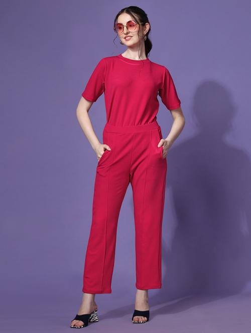 round neck solid top and trouser set - 20025891 - Very Small Image - 1