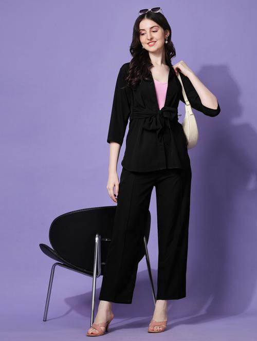 shirt collar solid top and trouser set - 20025904 - Very Small Image - 1