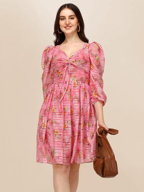 pink georgette fit & flare dress - 20025948 - Very Small Image - 1