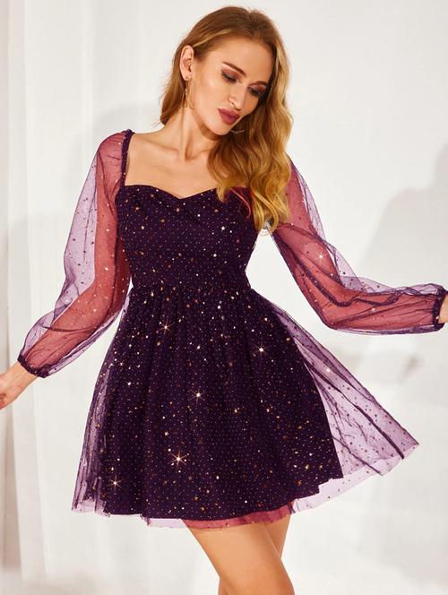 sweet heart neck solid fit & flare dress - 20025983 - Very Small Image - 1