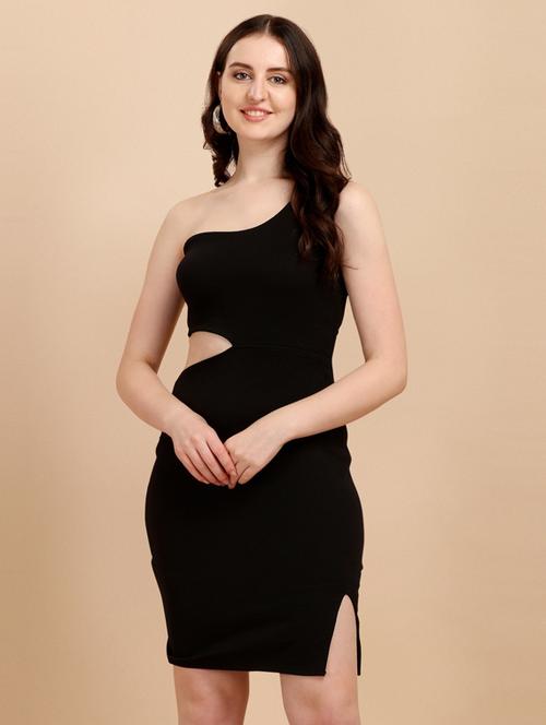 single sholuder neck solid bodycon dress - 20025993 - Very Small Image - 1