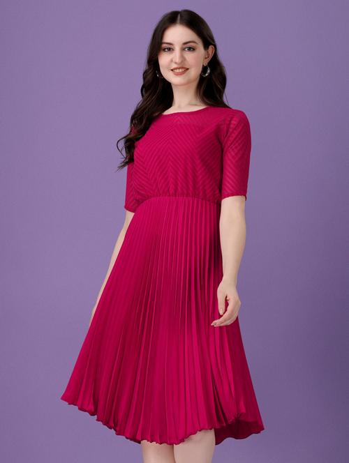 pink crepe fit & flare dress - 20026021 - Very Small Image - 1