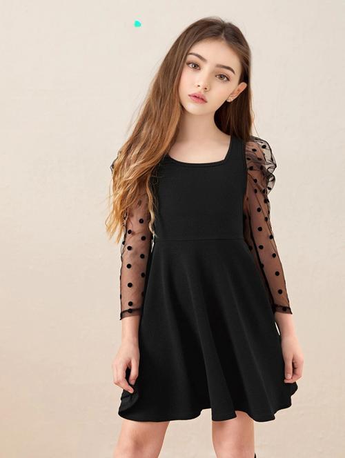 girls round neck long sleeves frock - 20026033 - Very Small Image - 1