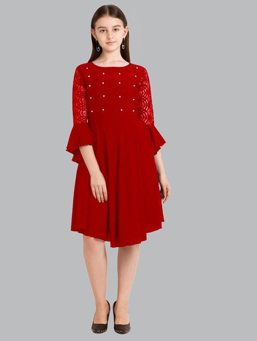 girls bell sleeved solid frock - 20026036 - Very Small Image - 1