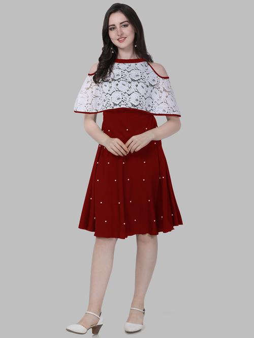 girls round neck self design frock - 20026040 - Very Small Image - 1