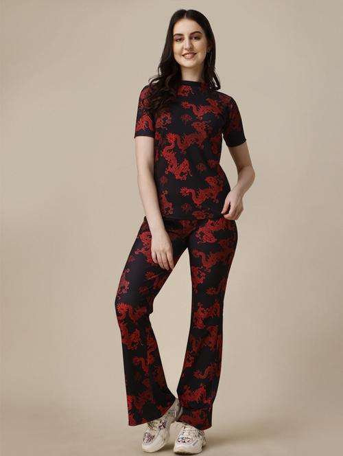 round neck printed top and trouser set - 20026055 - Very Small Image - 1