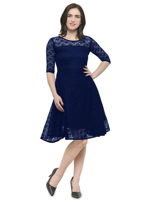 blue cotton blend fit & flare dress - 20026149 - Very Small Image - 1