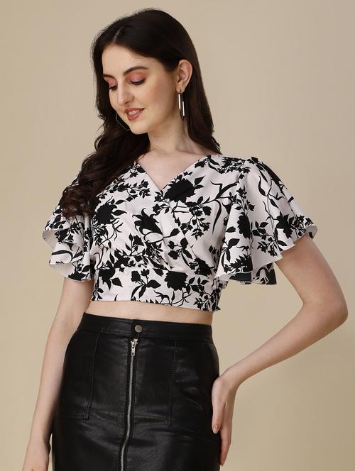 women's crop overlap neck top - 20026305 - Very Small Image - 1