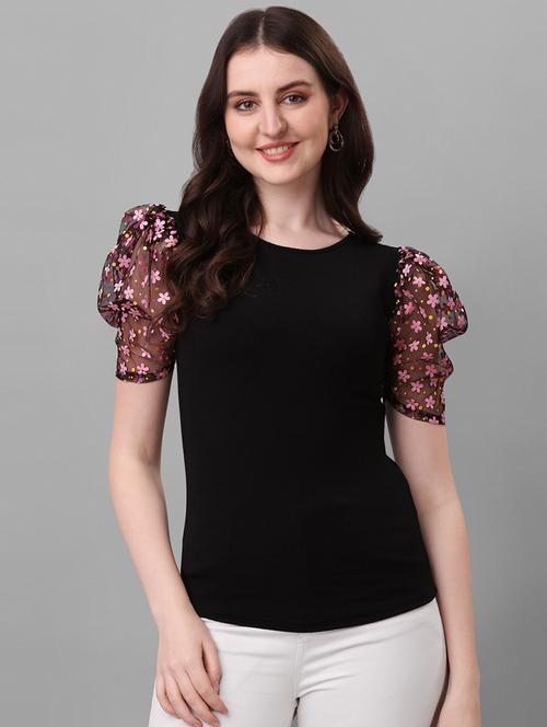 women's straight round neck top - 20026345 - Very Small Image - 1
