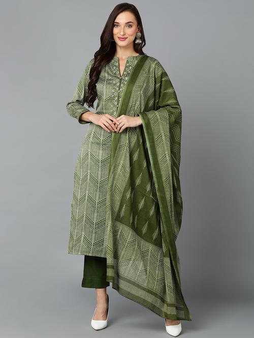 green kurta pant set with dupatta - 20026388 - Very Small Image - 1