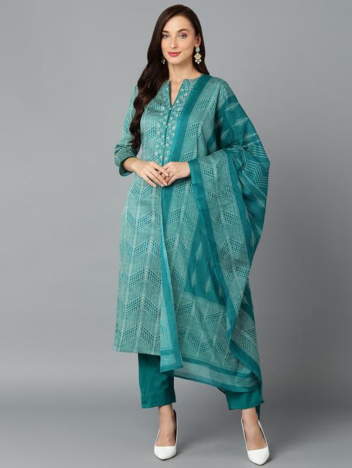green kurta pant set with dupatta - 20026392 - Very Small Image - 1