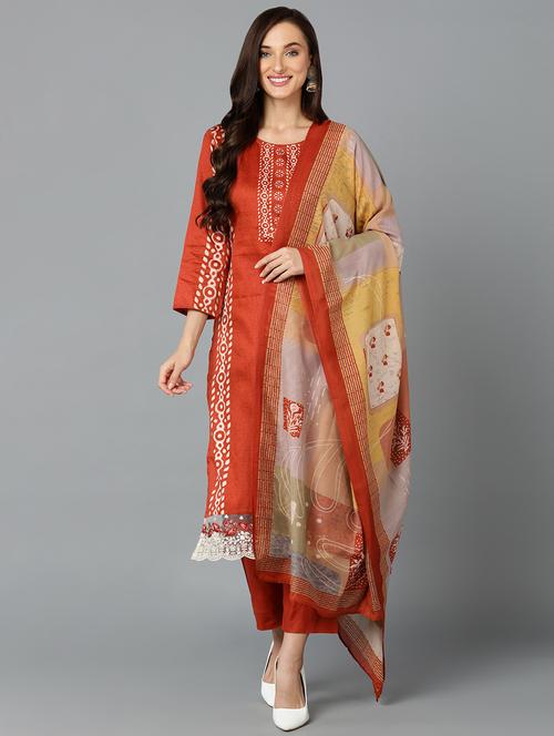 orange kurta pant set with dupatta - 20026397 - Very Small Image - 1