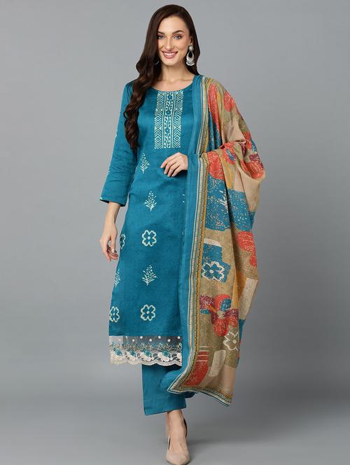 blue kurta pant set with dupatta - 20026409 - Very Small Image - 1