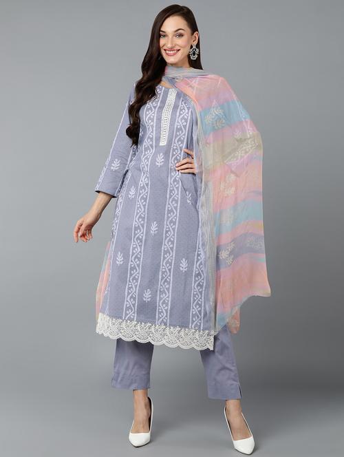 purple kurta pant set with dupatta - 20026416 - Very Small Image - 1