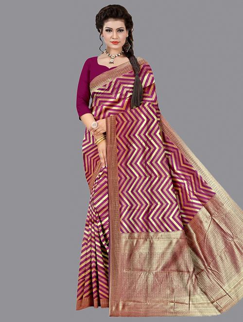 purple silk banarasi saree with blouse - 20026607 - Very Small Image - 1