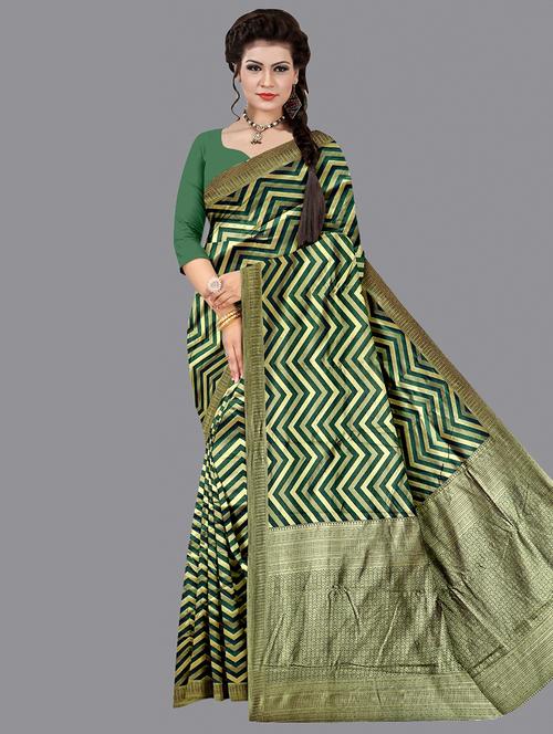 green silk banarasi saree with blouse - 20026610 - Very Small Image - 1