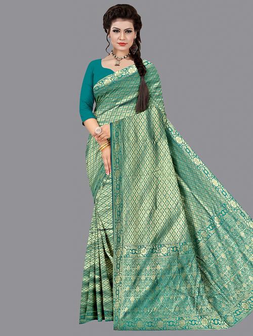 sea green banarasi saree with blouse - 20026618 - Very Small Image - 1