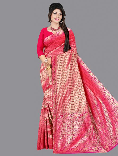 pink silk banarasi saree - 20026621 - Very Small Image - 1