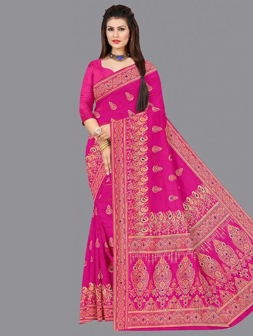pink silk banarasi saree with blouse - 20026652 - Very Small Image - 1