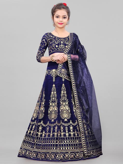 blue velvet lehenga choli - 20026683 - Very Small Image - 1