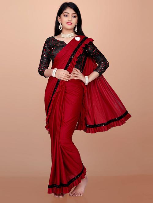 girls ready to wear embroidered saree - 20026737 - Very Small Image - 1