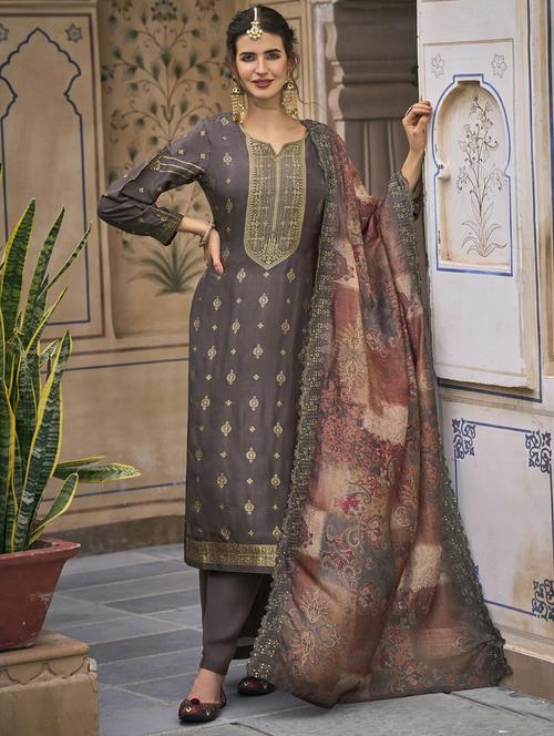 grey self design unstitched suit - 20027710 - Very Small Image - 1