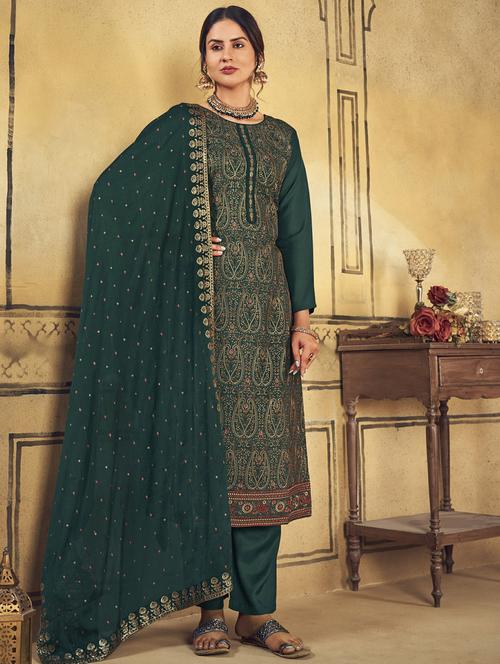 green round neck unstitched suits - 20027722 - Very Small Image - 1