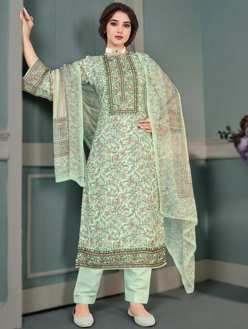green round neck unstitched suits - 20027752 - Very Small Image - 1