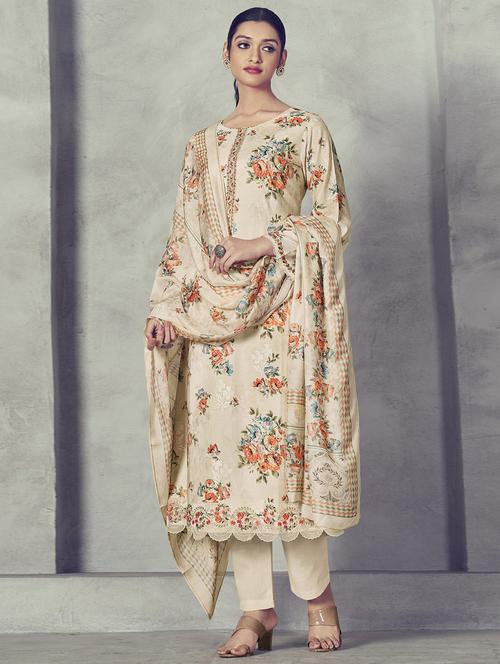 beige round neck unstitched suits - 20027762 - Very Small Image - 1