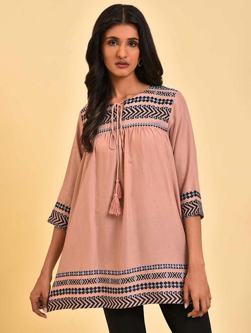 pink tie up neck regular top - 20027898 - Very Small Image - 1