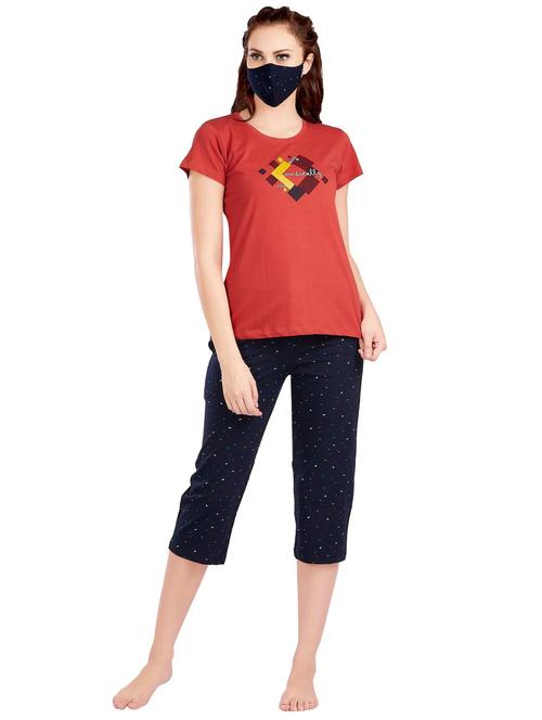 women printed capri nightwear set - 20028247 - Very Small Image - 1